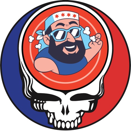 Kernel Dan's logo inside a Grateful Dead style skull graphic